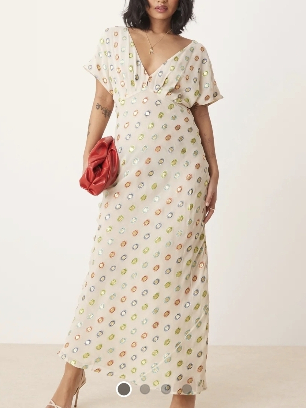 Never Fully Dressed Petite multi-color gold foil maxi dress in cream